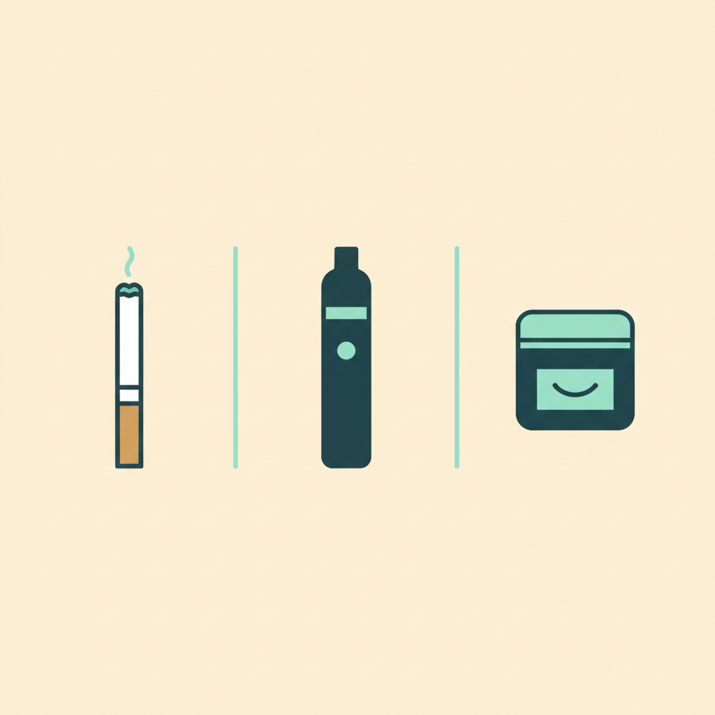 Illustration comparing three nicotine delivery methods side by side