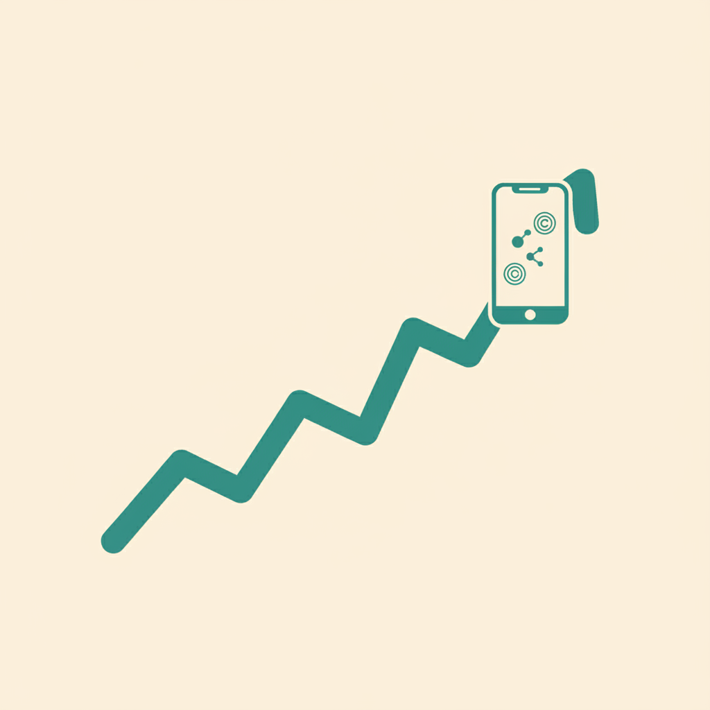 Illustration of an upward-trending line graph with a smartphone icon, representing youth usage trends and social media