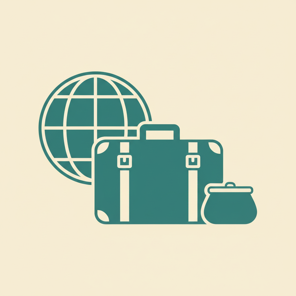 Illustration of a suitcase with a small pouch tin and a world map, representing travel customs rules